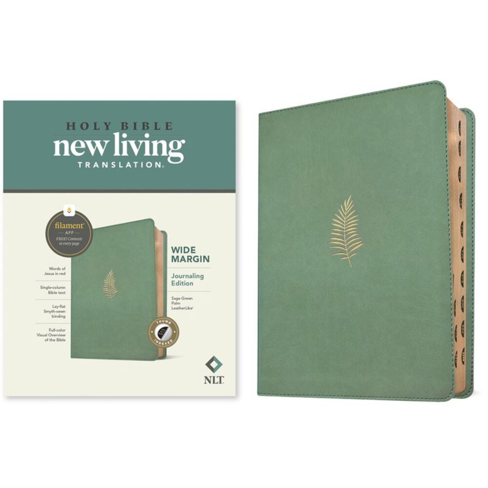 NLT Wide Margin Bible, Filament Enabled (Leatherlike, Sage Green Palm, Indexed,